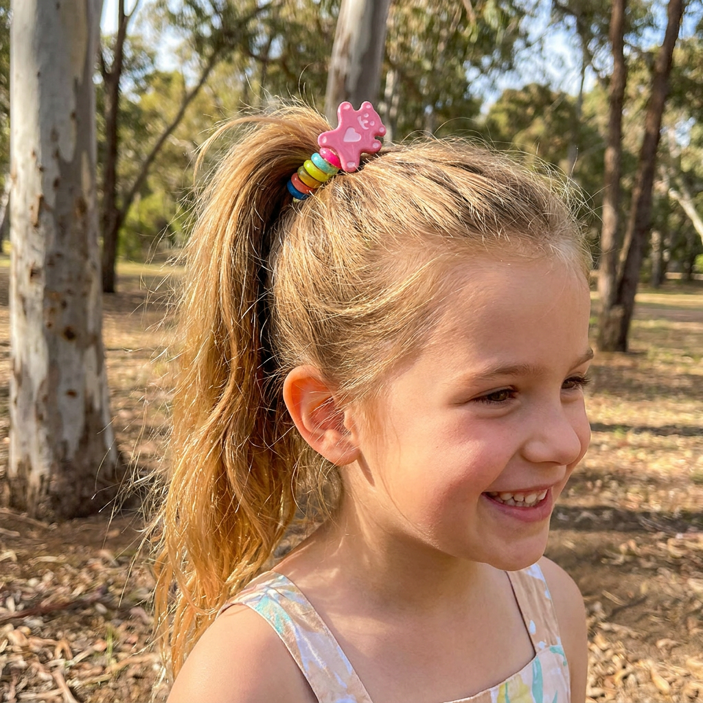 Spiral Hair Tie Set with Flower and Heart Designs for Kids