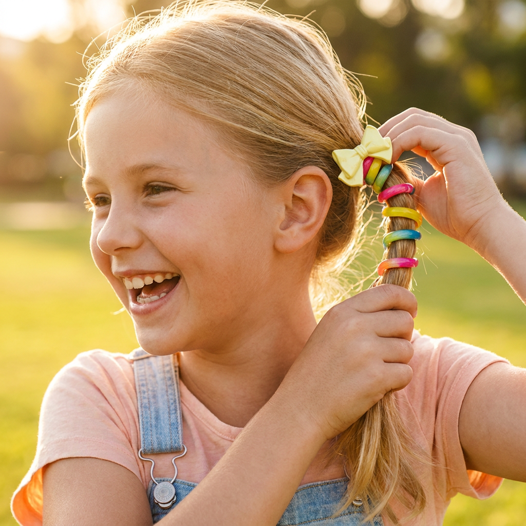 Spiral Hair Tie Set with Flower and Heart Designs for Kids