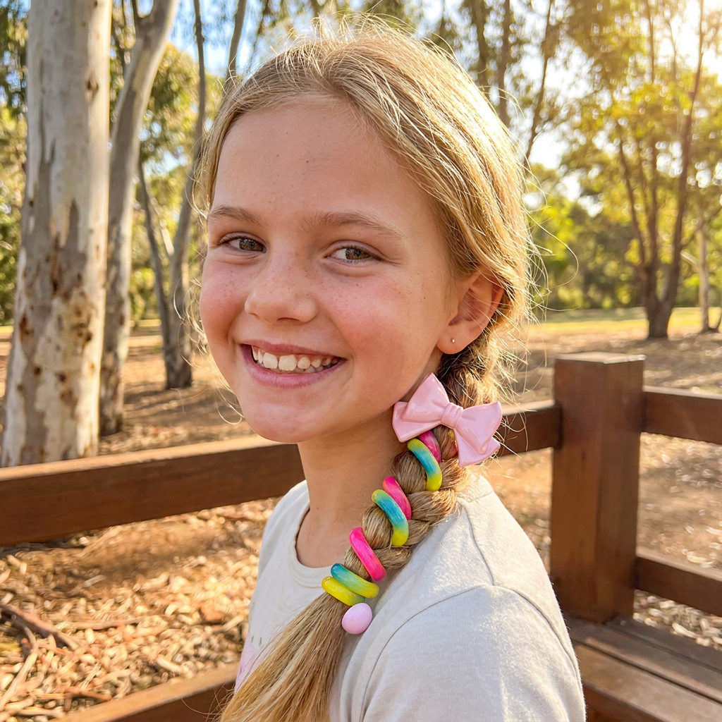 Spiral Hair Tie Set with Flower and Heart Designs for Kids