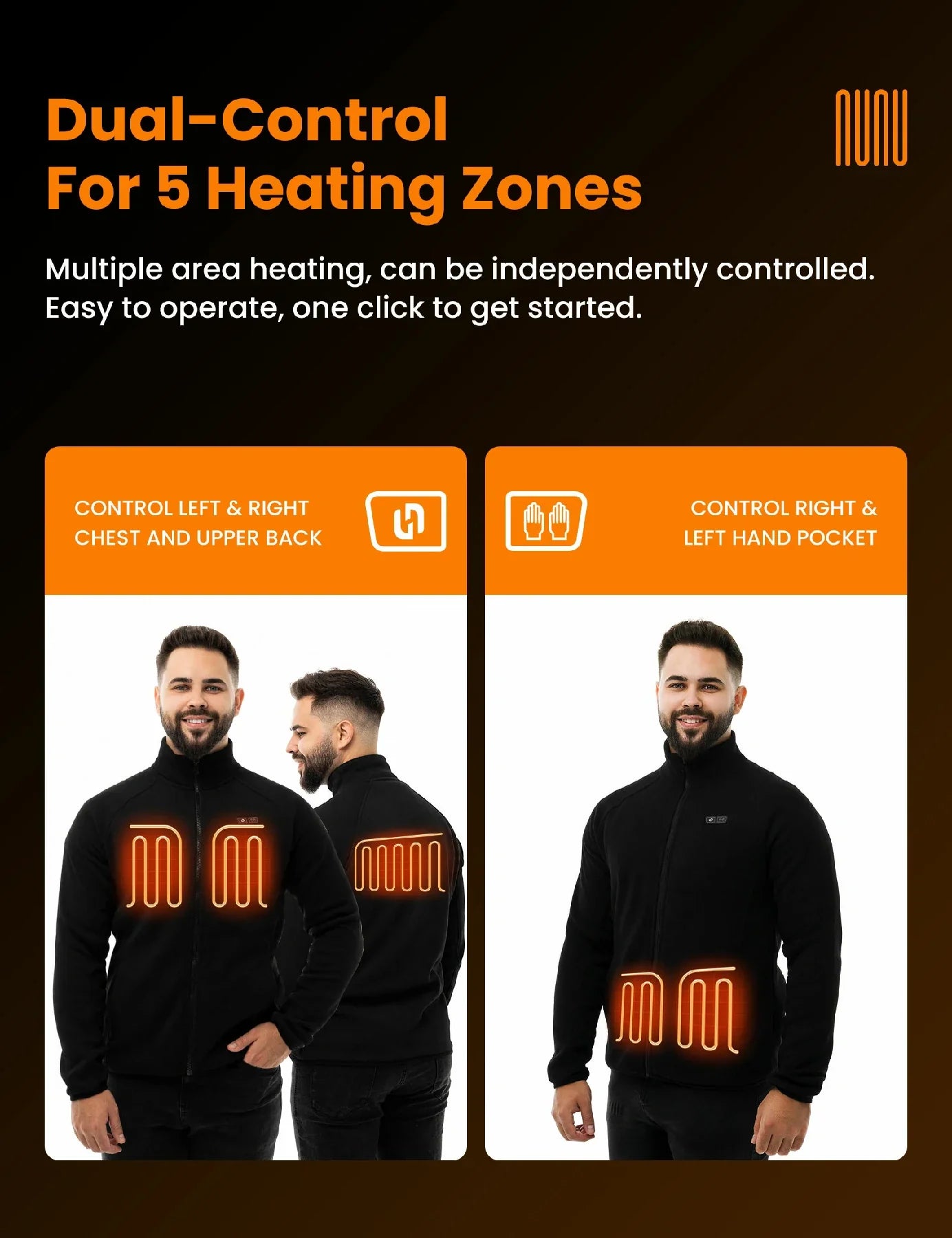 Heated Fleece Jacket with Five Carbon Fiber Zones and Power Bank Compatibility