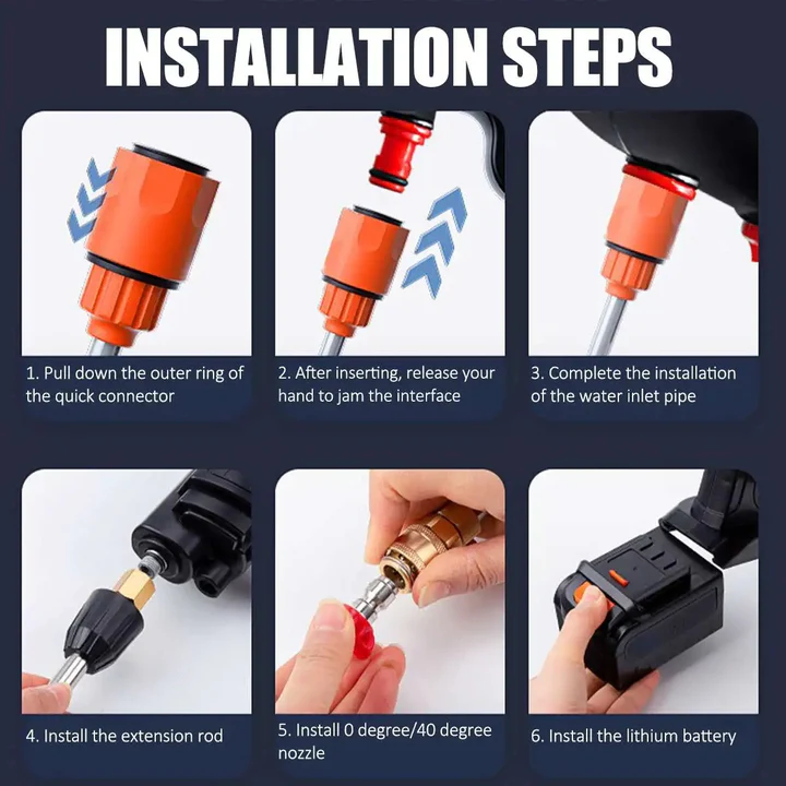 Portable Pressure Washer with Dual Rechargeable Batteries and Multiple Nozzles