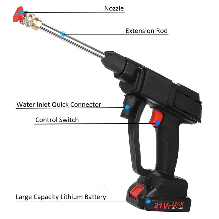 Portable Pressure Washer with Dual Rechargeable Batteries and Multiple Nozzles