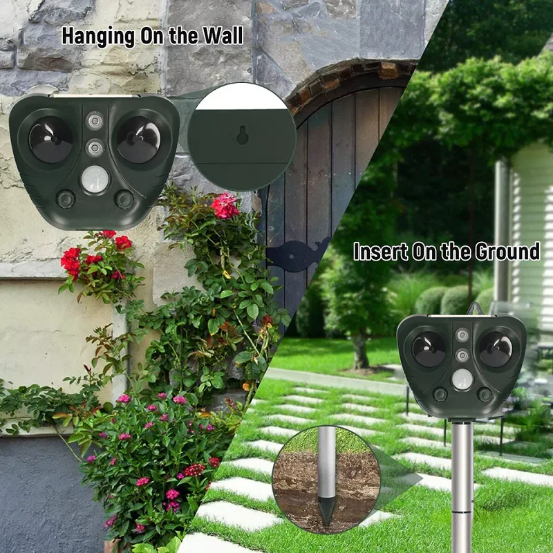 Solar Bird Repeller with Ultrasonic Sound and LED Flashing, 30ft Detection Range