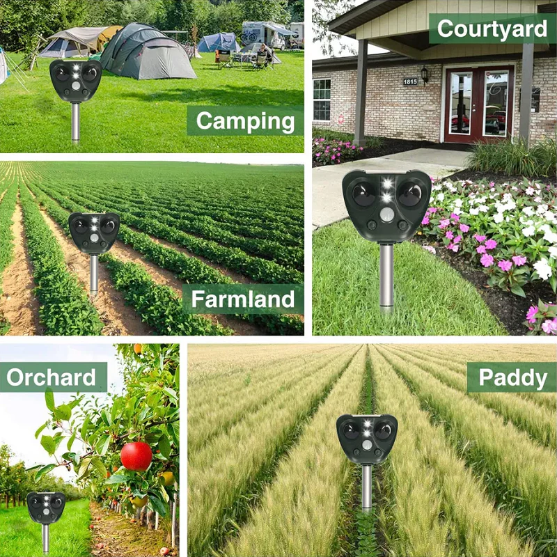 Solar Bird Repeller with Ultrasonic Sound and LED Flashing, 30ft Detection Range