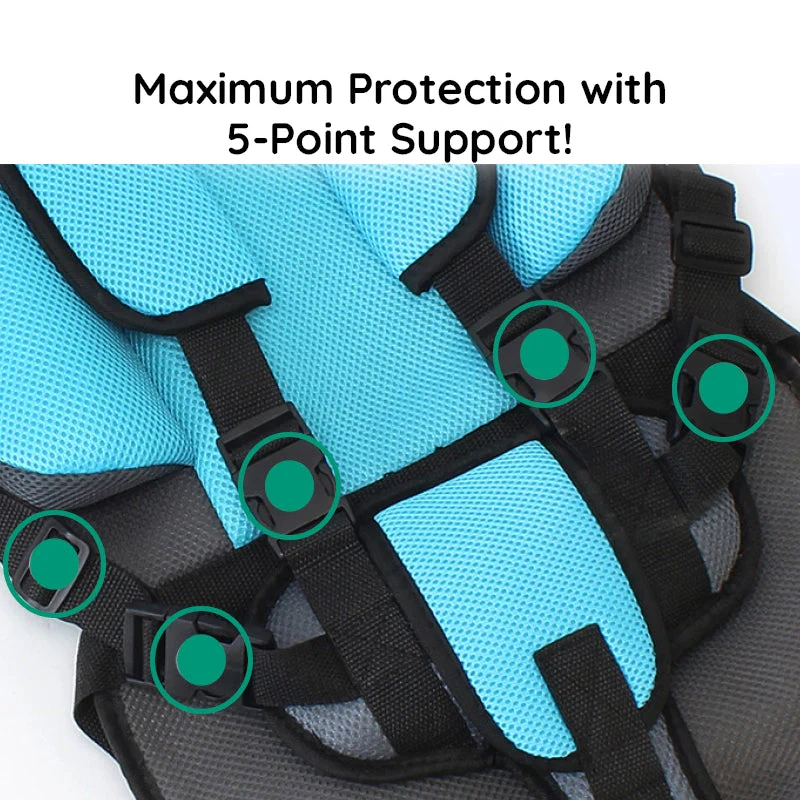 Car Seat Cushion for Kids with 5-Point Harness and Breathable Mesh, Foldable Non-Slip Base