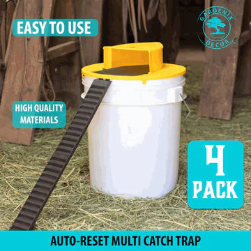 Bucket Mouse Trap with Auto-Reset Lid and Built-In Ladder, 4-Pack