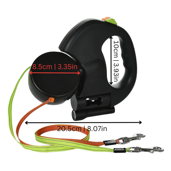 Dual Retractable Dog Leash with Integrated LED and 360° Anti-Tangle Swivel, Comfort Grip