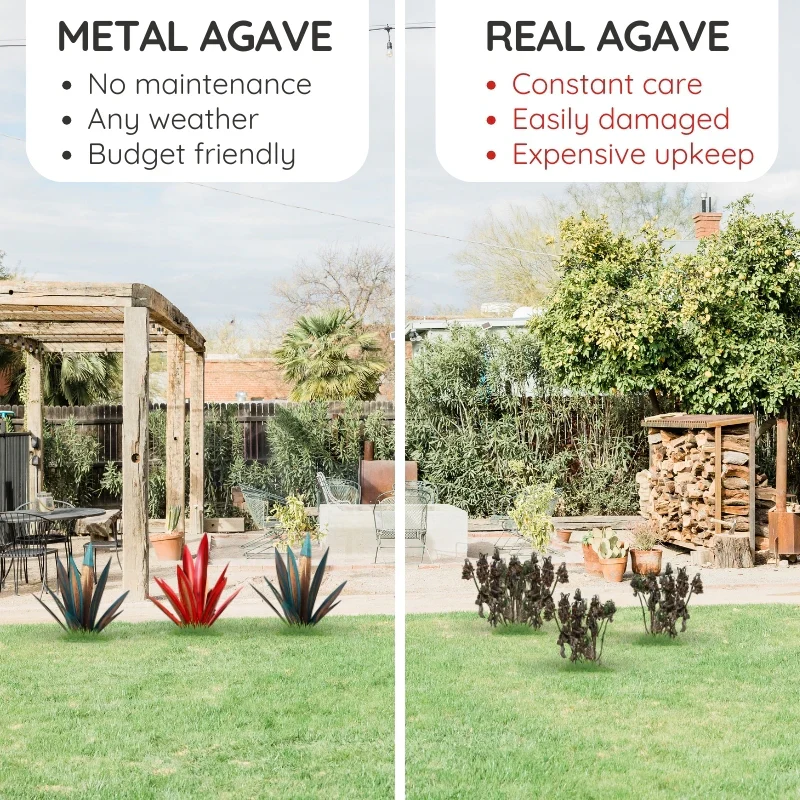 Metal Agave Sculpture with Weather-Resistant Steel and Rustic Metallic Finish, Large