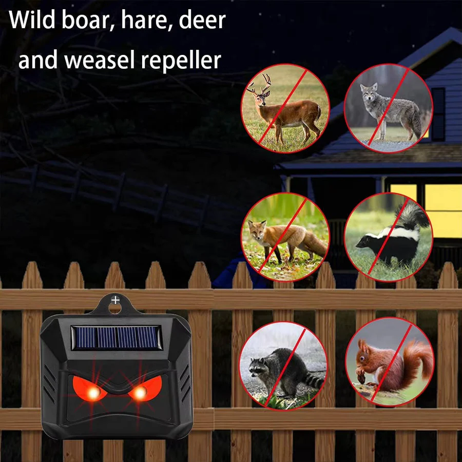 Ultrasonic Animal Repellent with Solar Charging and LED Flash, Set of 2
