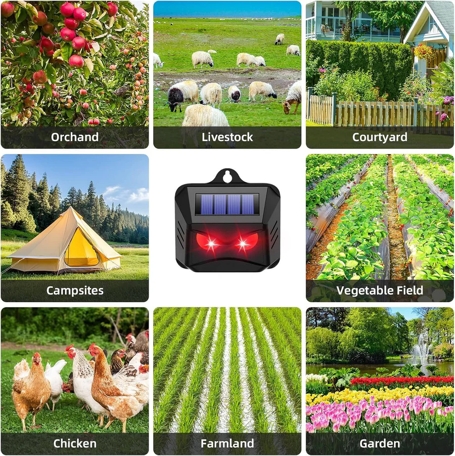 Ultrasonic Animal Repellent with Solar Charging and LED Flash, Set of 2