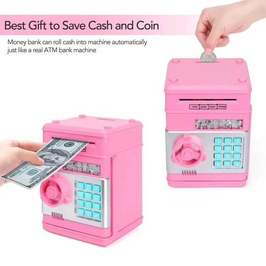 Electronic Piggy Bank for Kids with Auto Bill Intake and Dual Lock, Bilingual Audio