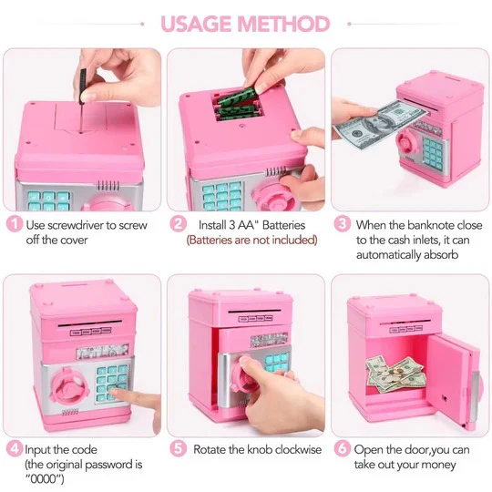 Electronic Piggy Bank for Kids with Auto Bill Intake and Dual Lock, Bilingual Audio