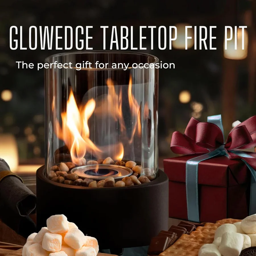 Ethanol Tabletop Fireplace with Glass Cylinder and Flame Snuffer