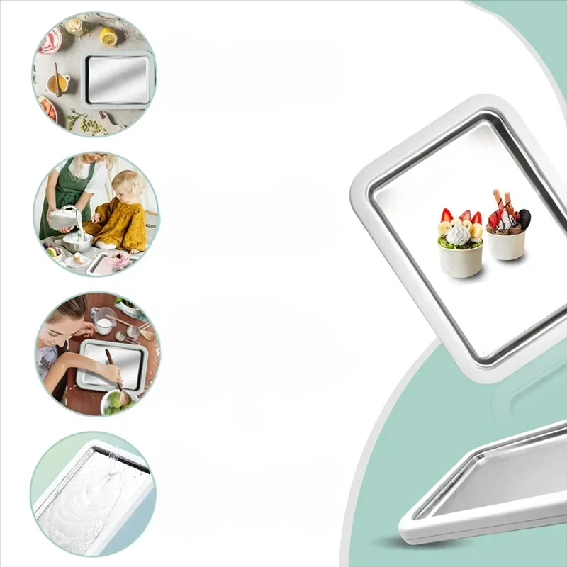 Manual Ice Cream Roll Freezing Plate with Two Scrapers and Stainless Steel Surface