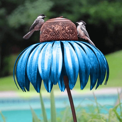 Bird Feeder with Coneflower Design and Weather-Resistant Metal Build, Hanging Hook