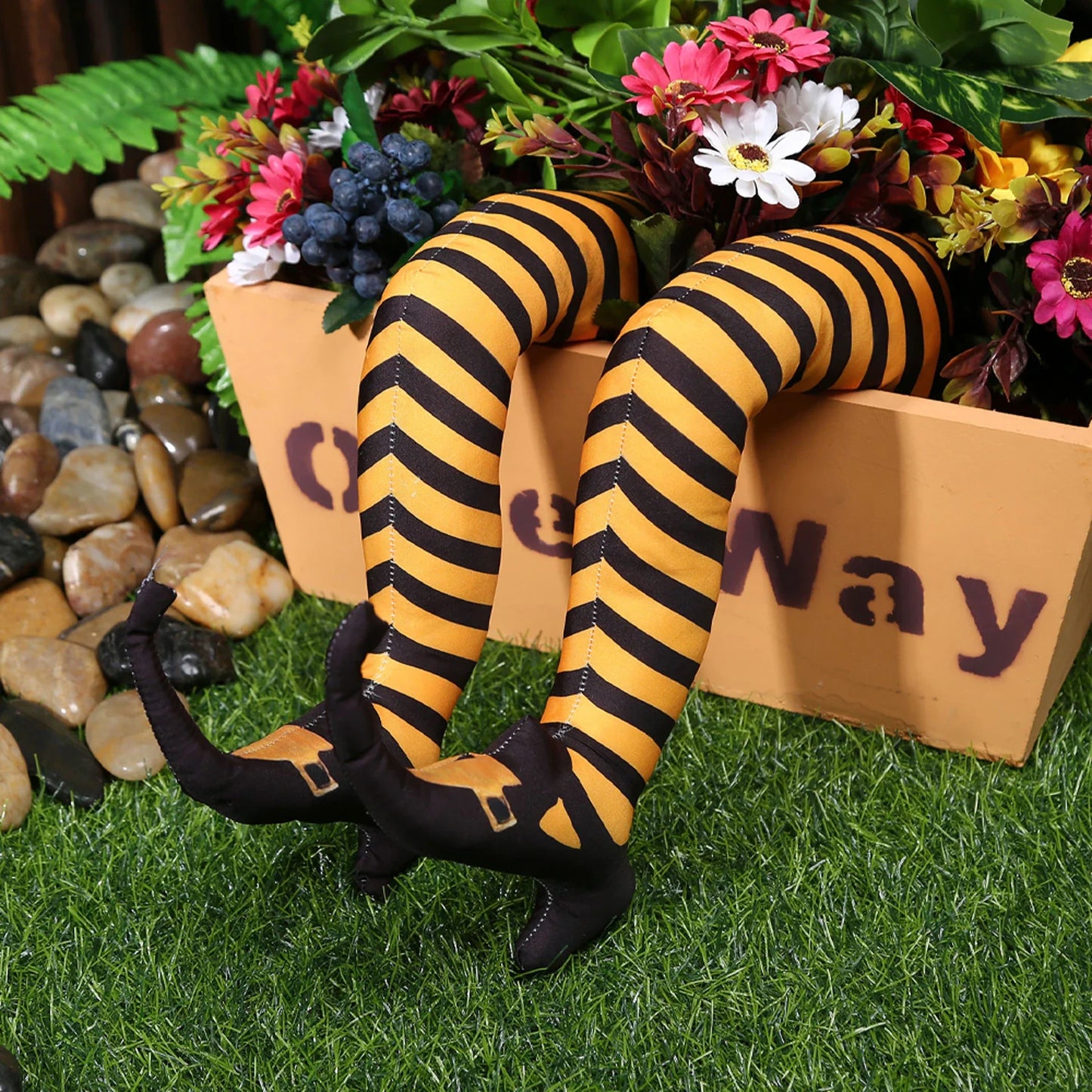 Realistic Witch Legs with Ground Stakes for Halloween Decorations