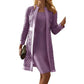 Two Piece Knee Length Sheath Dress with Open Front Lace Jacket and Long Sleeves