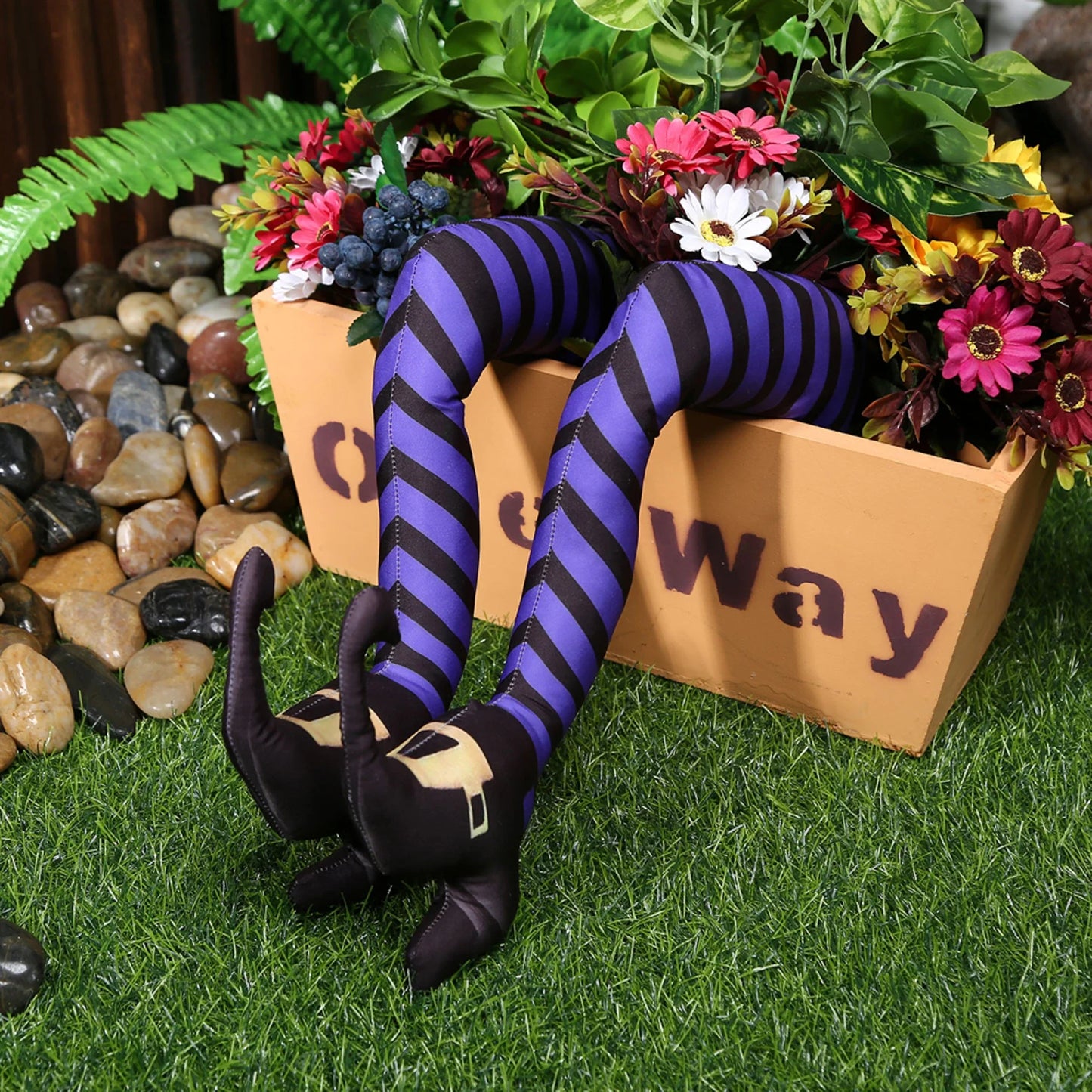 Realistic Witch Legs with Ground Stakes for Halloween Decorations