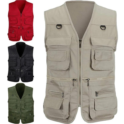 Sleeveless Hiking Vest with Multiple Zippered Pockets and Detachable Mesh Back Panel