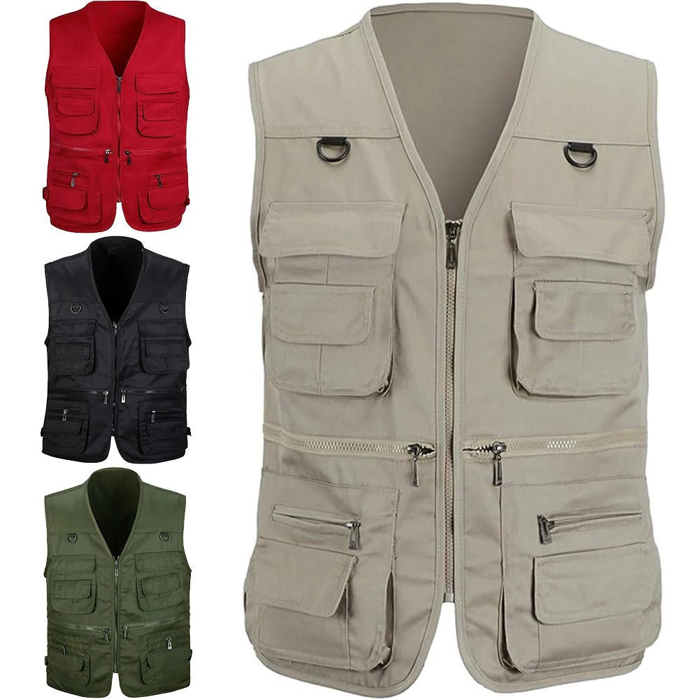 Sleeveless Hiking Vest with Multiple Zippered Pockets and Detachable Mesh Back Panel