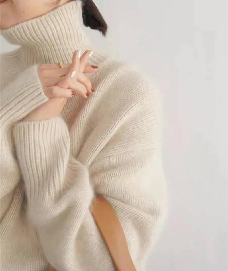 Turtleneck Sweater with Loose Fit and Full Length Sleeves, Stretch Knit