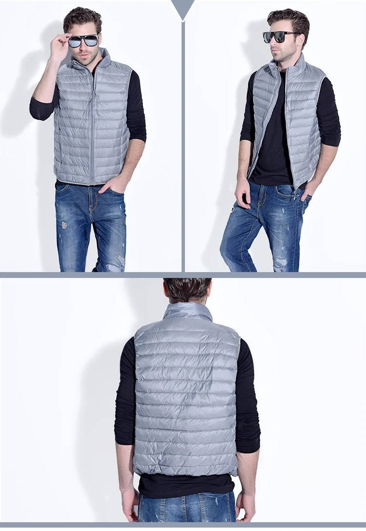 Down Fill Vest with Water Resistant Shell and Stand Up Collar, Packable