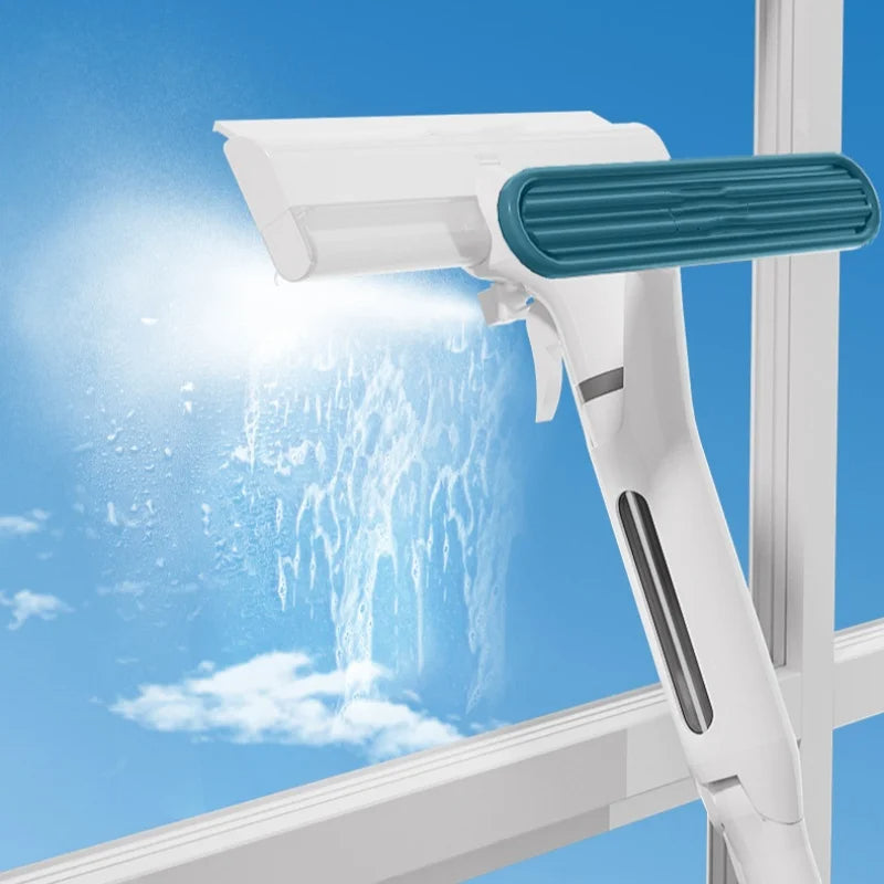 Spray Mop for Glass and Mirrors with Silicone Scraper Blade and Retractable Handle