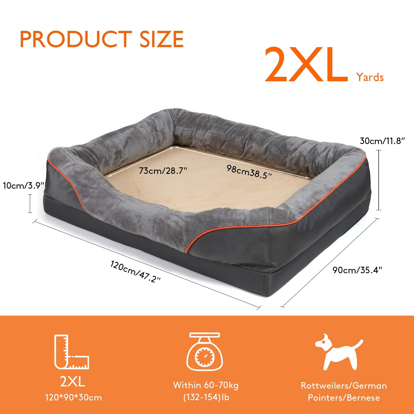 Dog Bed with Orthopedic Foam and Raised Cushioned Walls, Machine Washable Cover