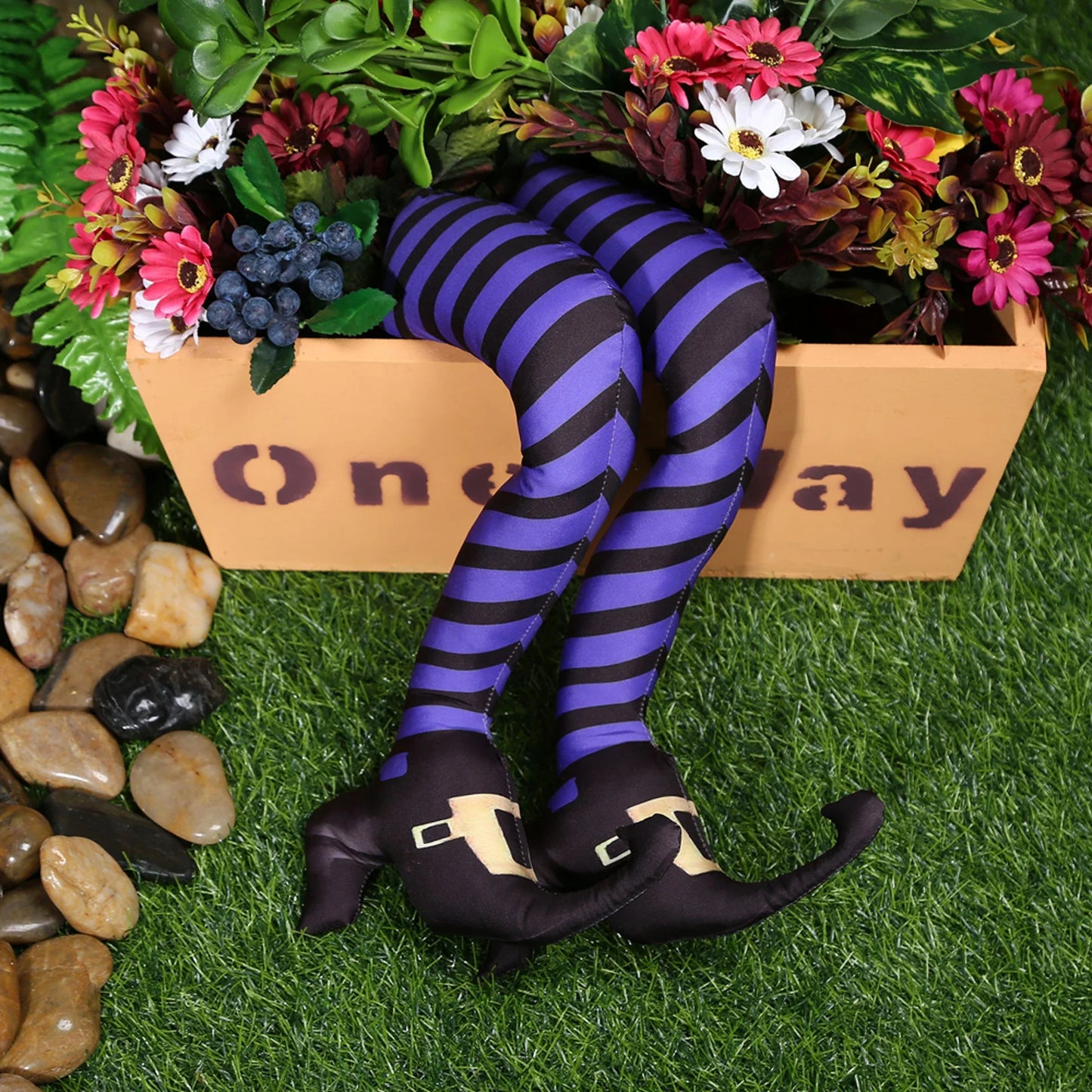 Realistic Witch Legs with Ground Stakes for Halloween Decorations