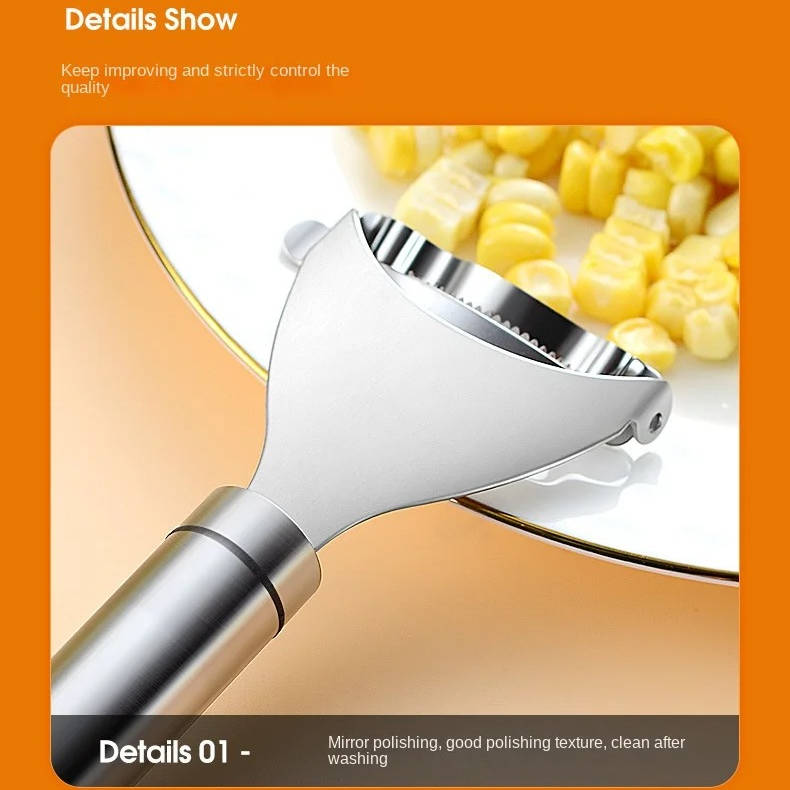 Stainless Steel Corn Kernel Stripper with Serrated Blade and Textured Handle