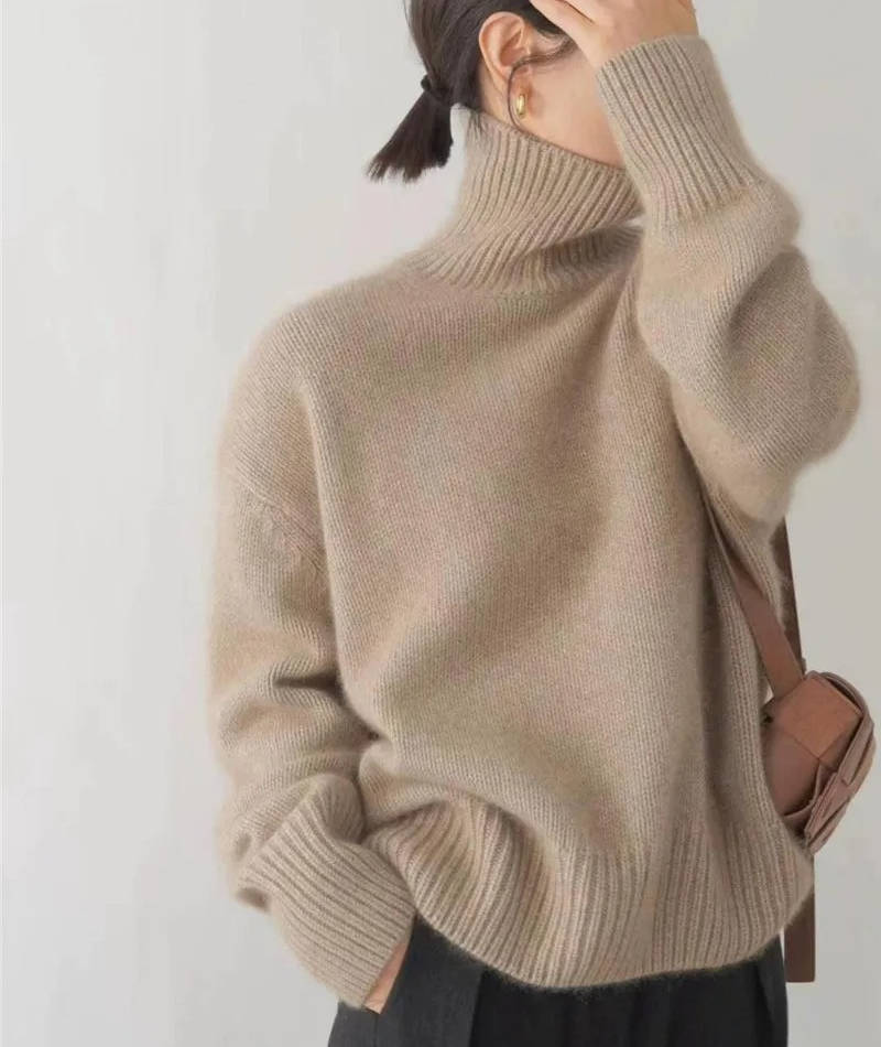 Turtleneck Sweater with Loose Fit and Full Length Sleeves, Stretch Knit