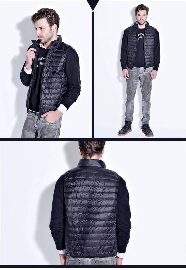 Down Fill Vest with Water Resistant Shell and Stand Up Collar, Packable