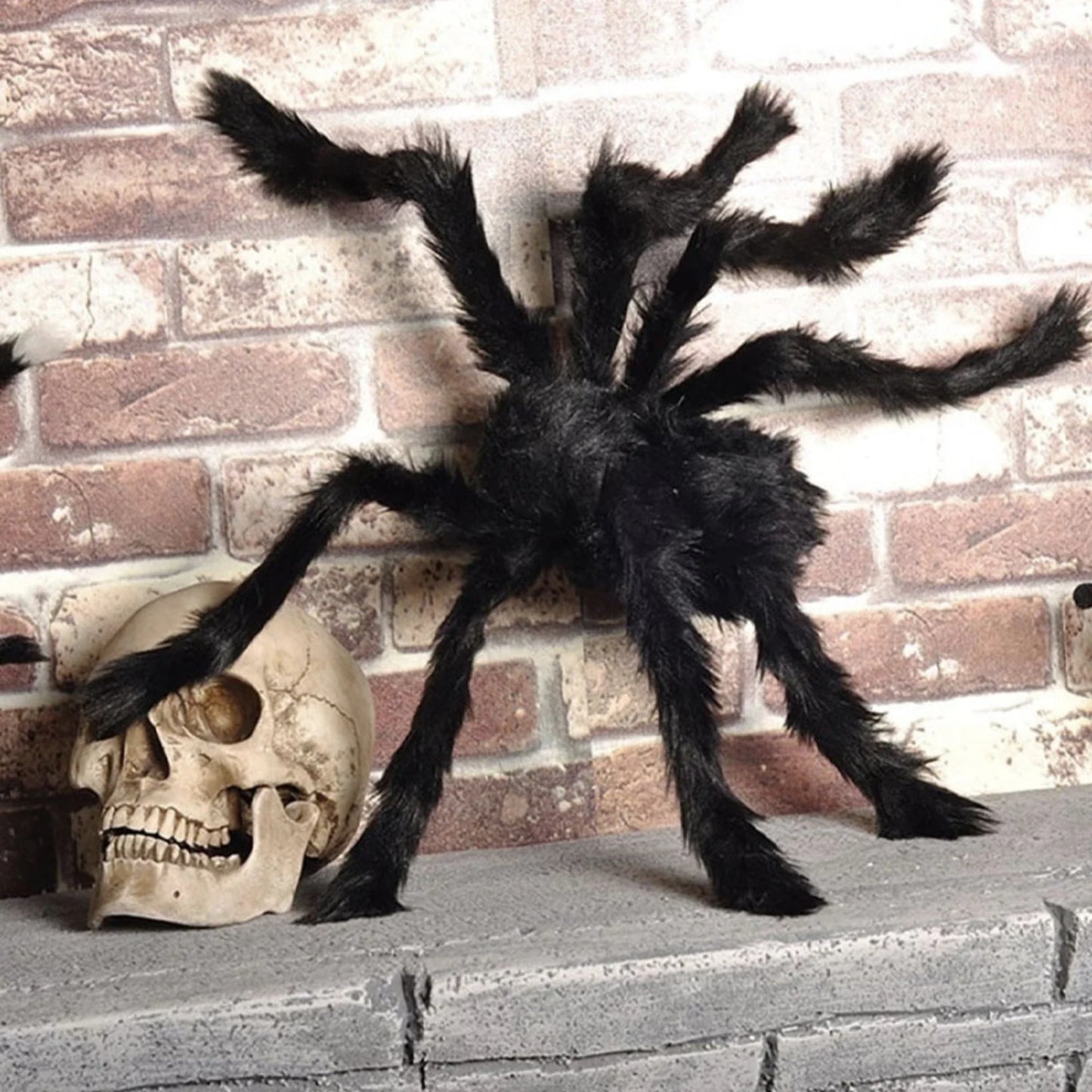 29.5 Inch Halloween Spider with Bendable Wire Legs and Black Wool Body, Red Eyes