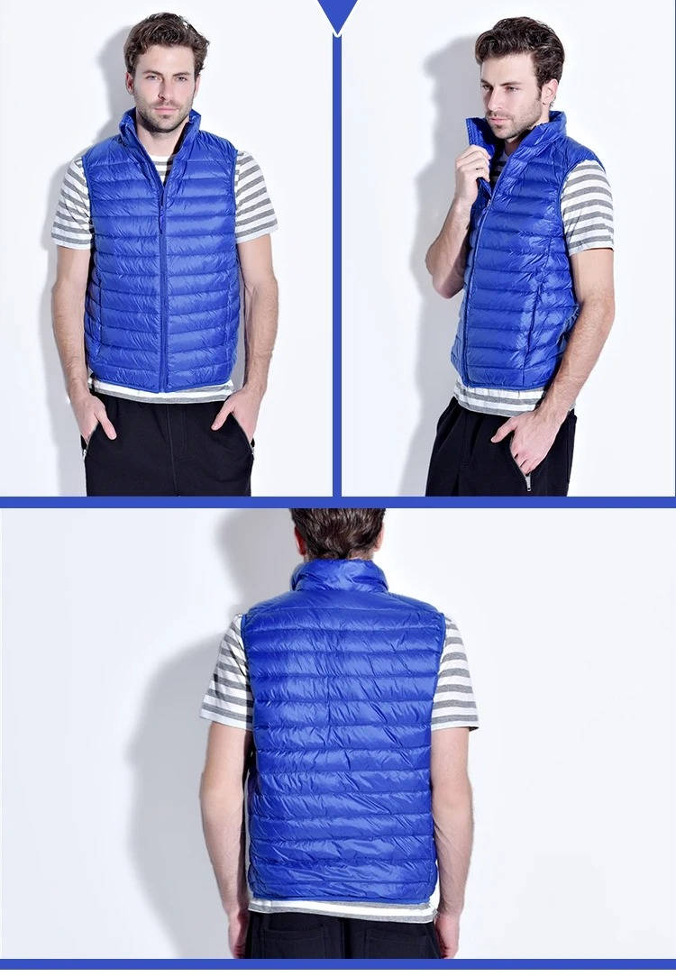 Down Fill Vest with Water Resistant Shell and Stand Up Collar, Packable