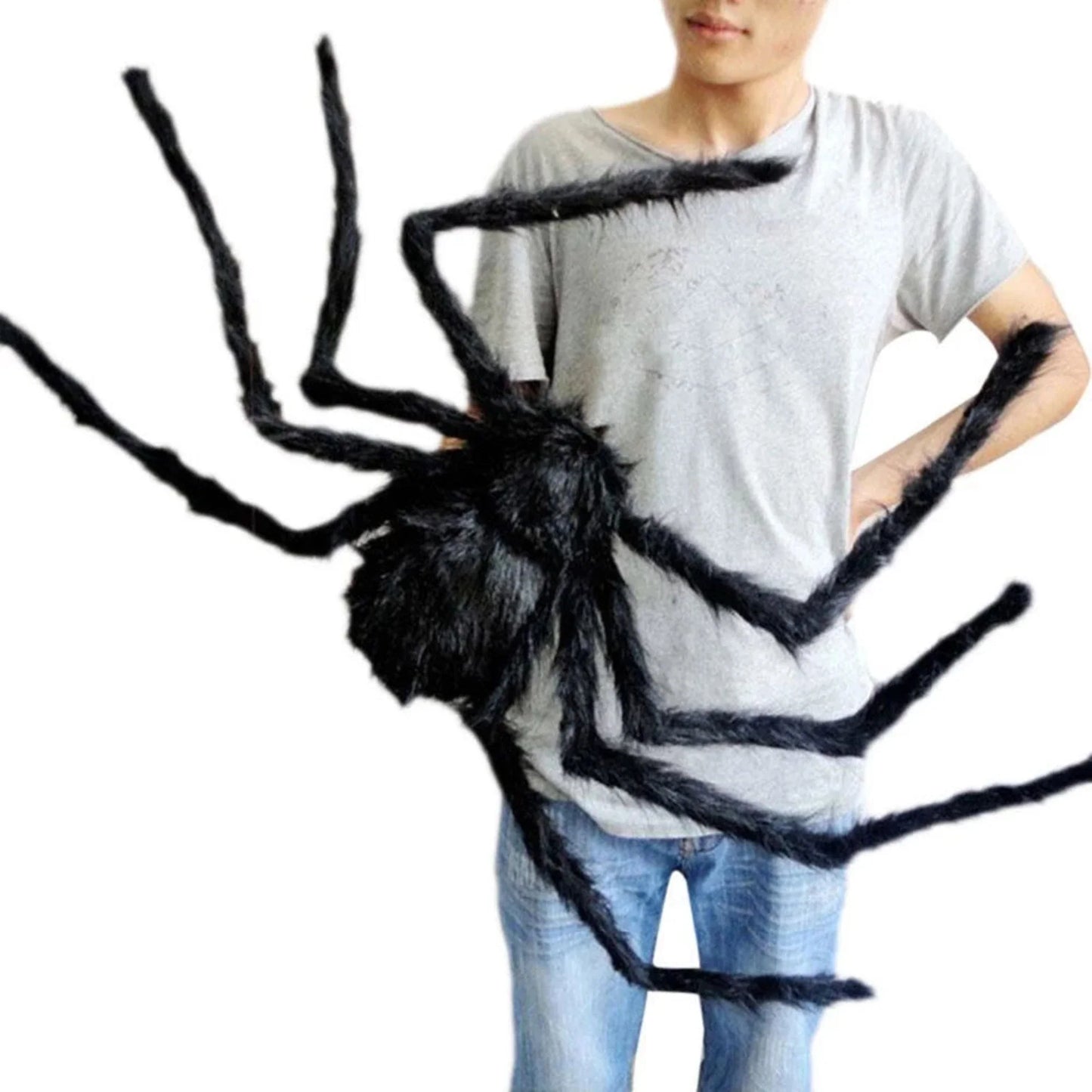 29.5 Inch Halloween Spider with Bendable Wire Legs and Black Wool Body, Red Eyes