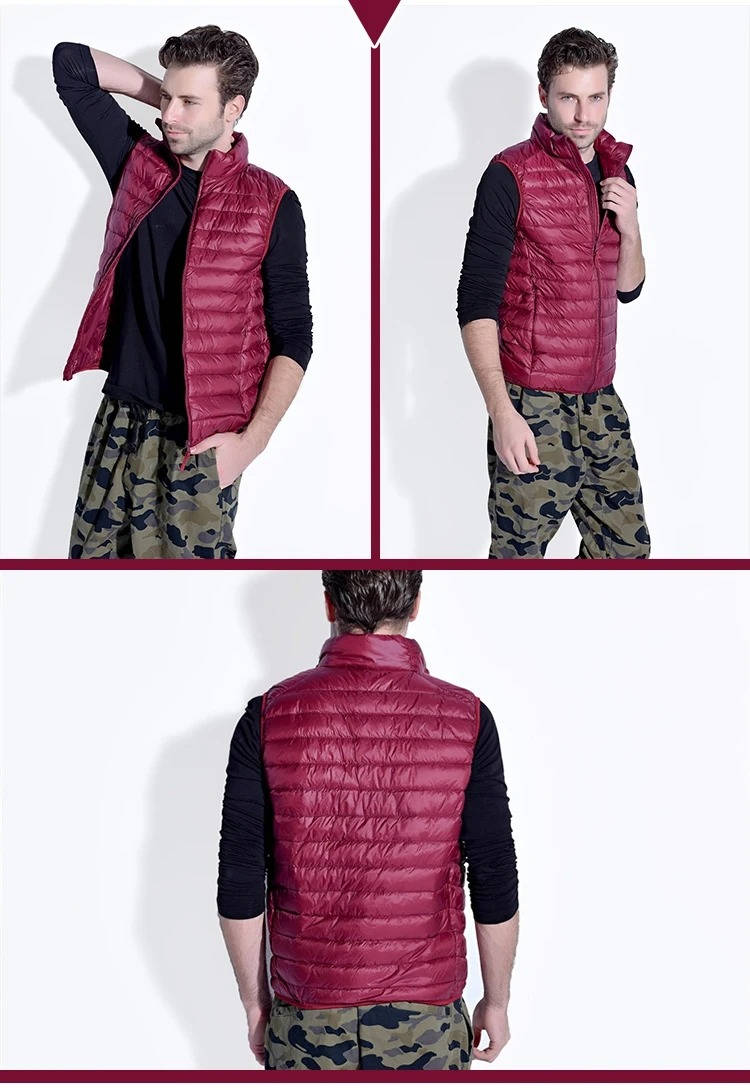 Down Fill Vest with Water Resistant Shell and Stand Up Collar, Packable