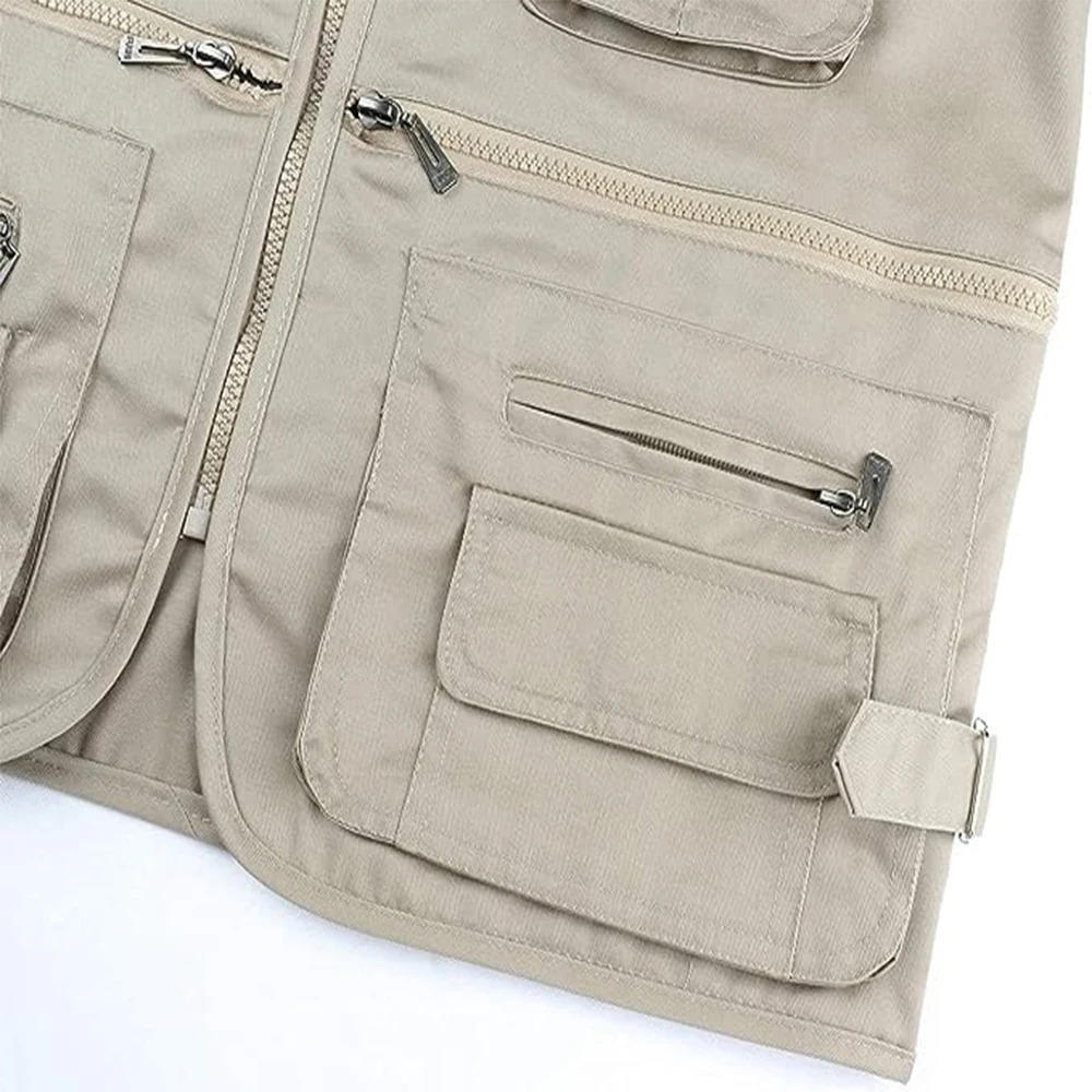Sleeveless Hiking Vest with Multiple Zippered Pockets and Detachable Mesh Back Panel