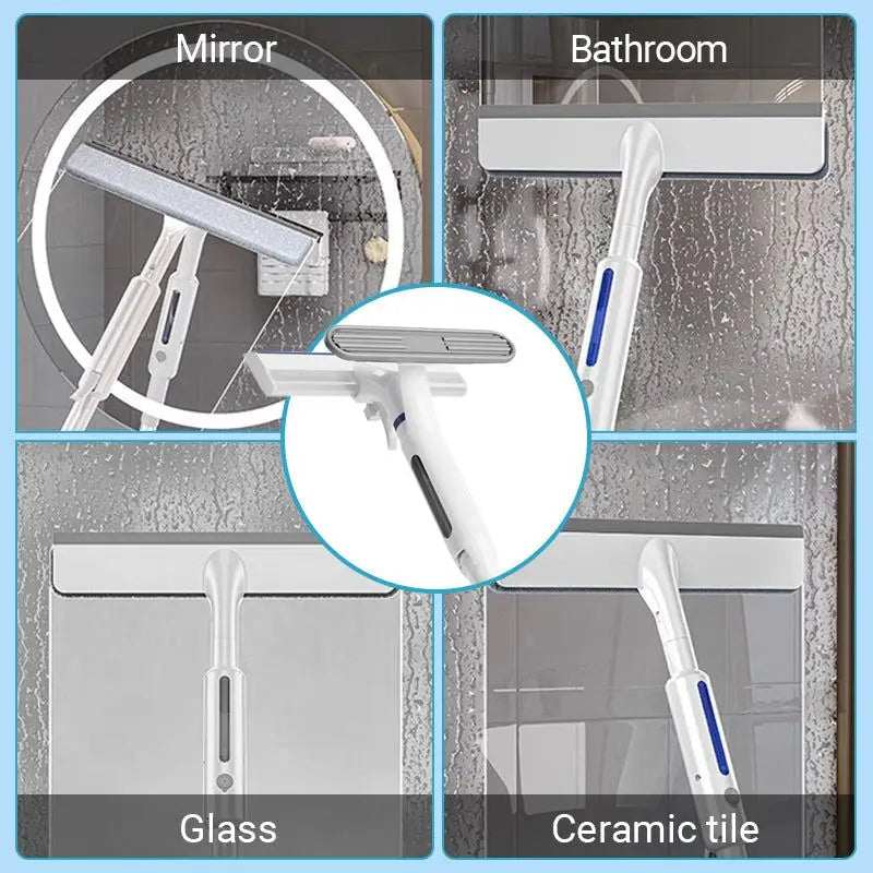 Spray Mop for Glass and Mirrors with Silicone Scraper Blade and Retractable Handle