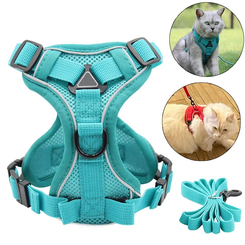 Vest Style Cat Harness with Reflective Strips and 1.5m Leash