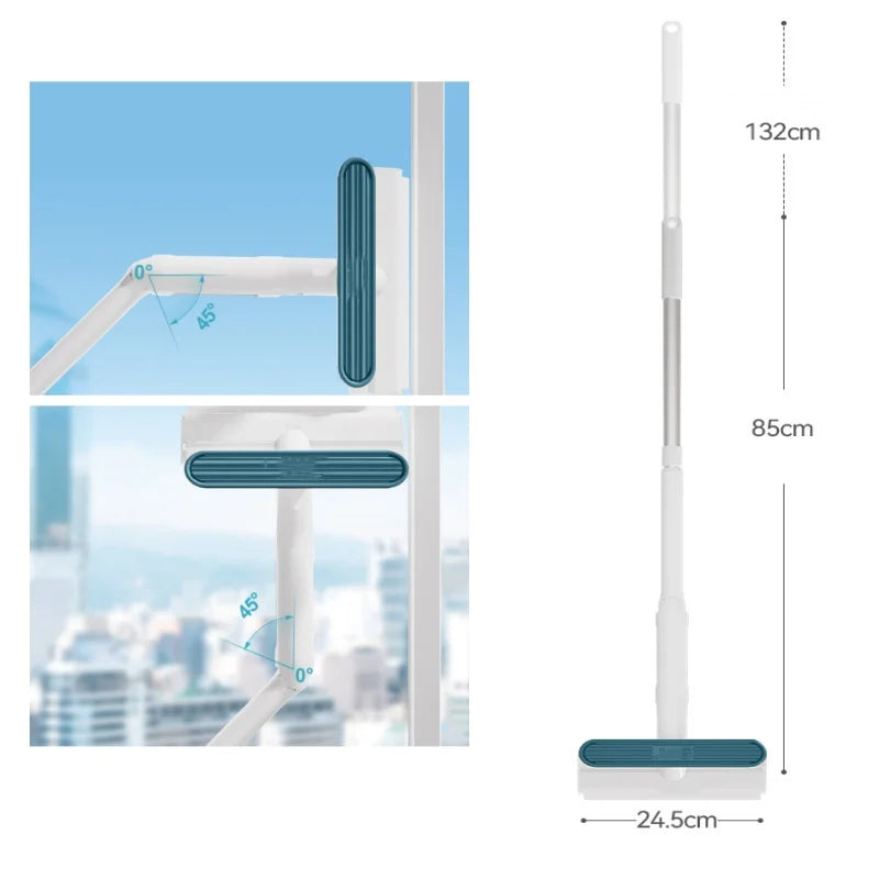 Spray Mop for Glass and Mirrors with Silicone Scraper Blade and Retractable Handle