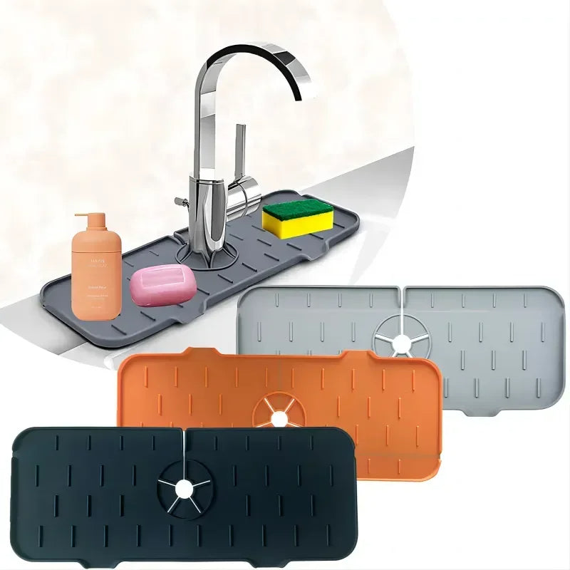 Silicone Sink Splash Guard with Drainage Channels and Storage Surface