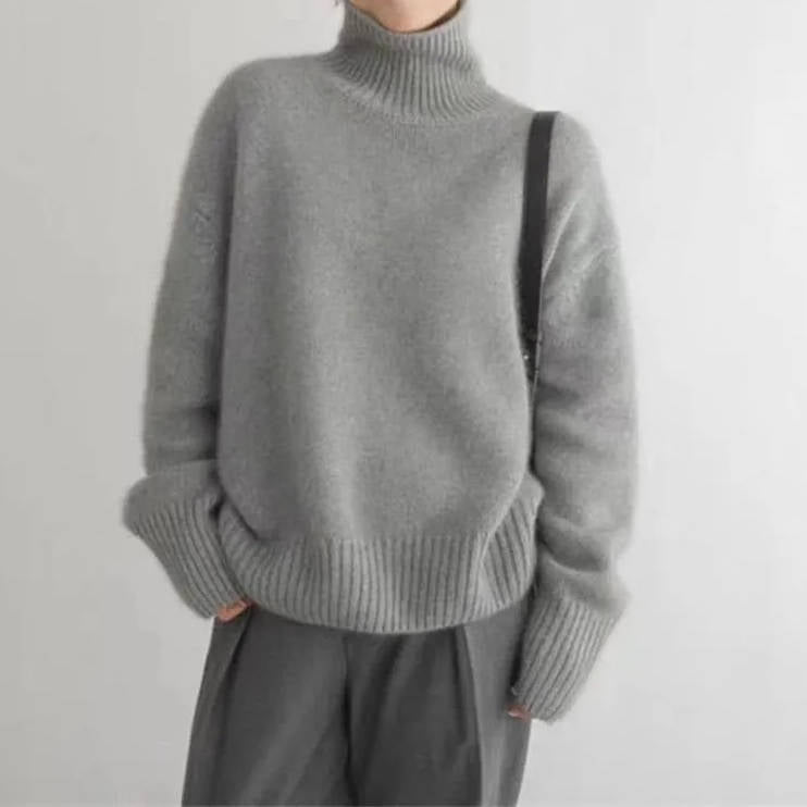 Turtleneck Sweater with Loose Fit and Full Length Sleeves, Stretch Knit