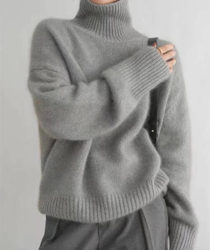 Turtleneck Sweater with Loose Fit and Full Length Sleeves, Stretch Knit