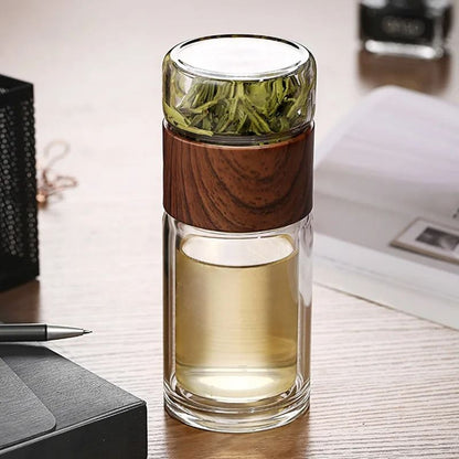 Glass Tea Infuser Bottle with Built-in Stainless Filter and Double Wall Insulation, 201-300ml