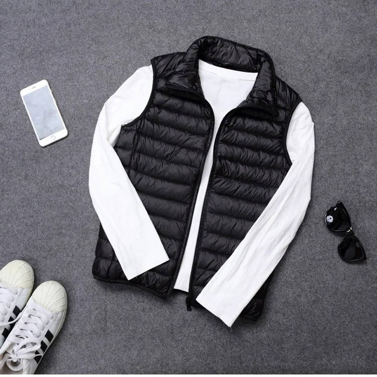 Down Fill Vest with Water Resistant Shell and Stand Up Collar, Packable