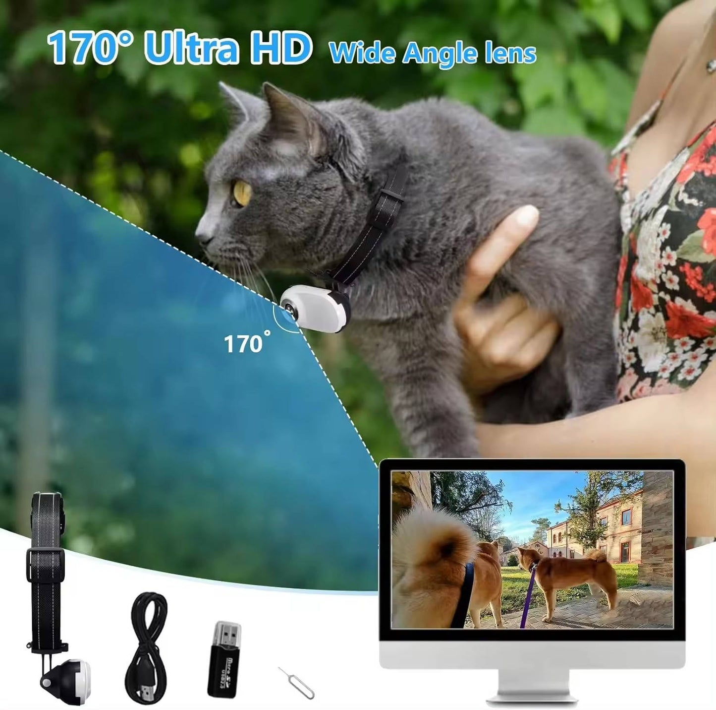 Wireless Tracking Camera Dog & Cat Collar, HD Pet Camera with Real Time Recording