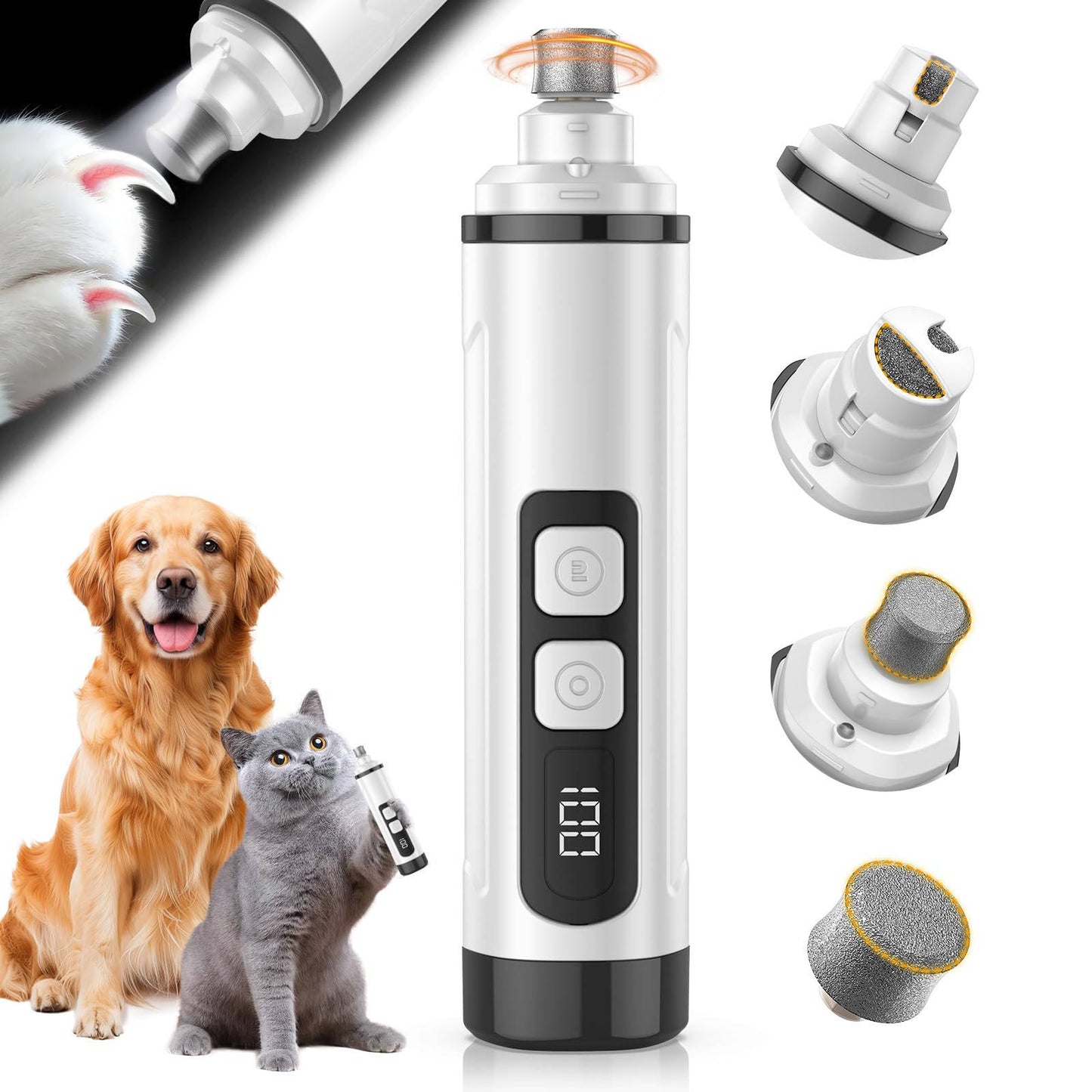 Electric Dog Nail Grinder, 3 Speed Quiet Pet Nail Clipper with LED Lights for Small, Medium and Large Dogs and Cats