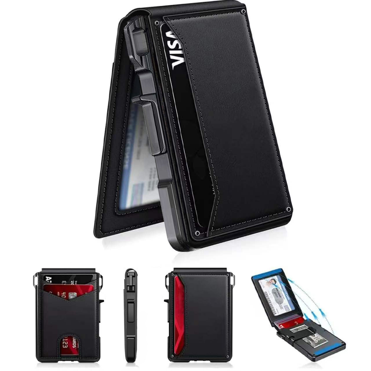 Mens RFID Card Holder Wallet, Slim Bifold Front Pocket Wallet with Aerospace Aluminum and Cash Clip, Everyday Carry Gift for Men