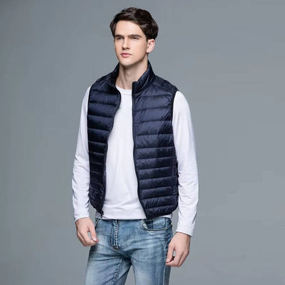 Down Fill Vest with Water Resistant Shell and Stand Up Collar, Packable