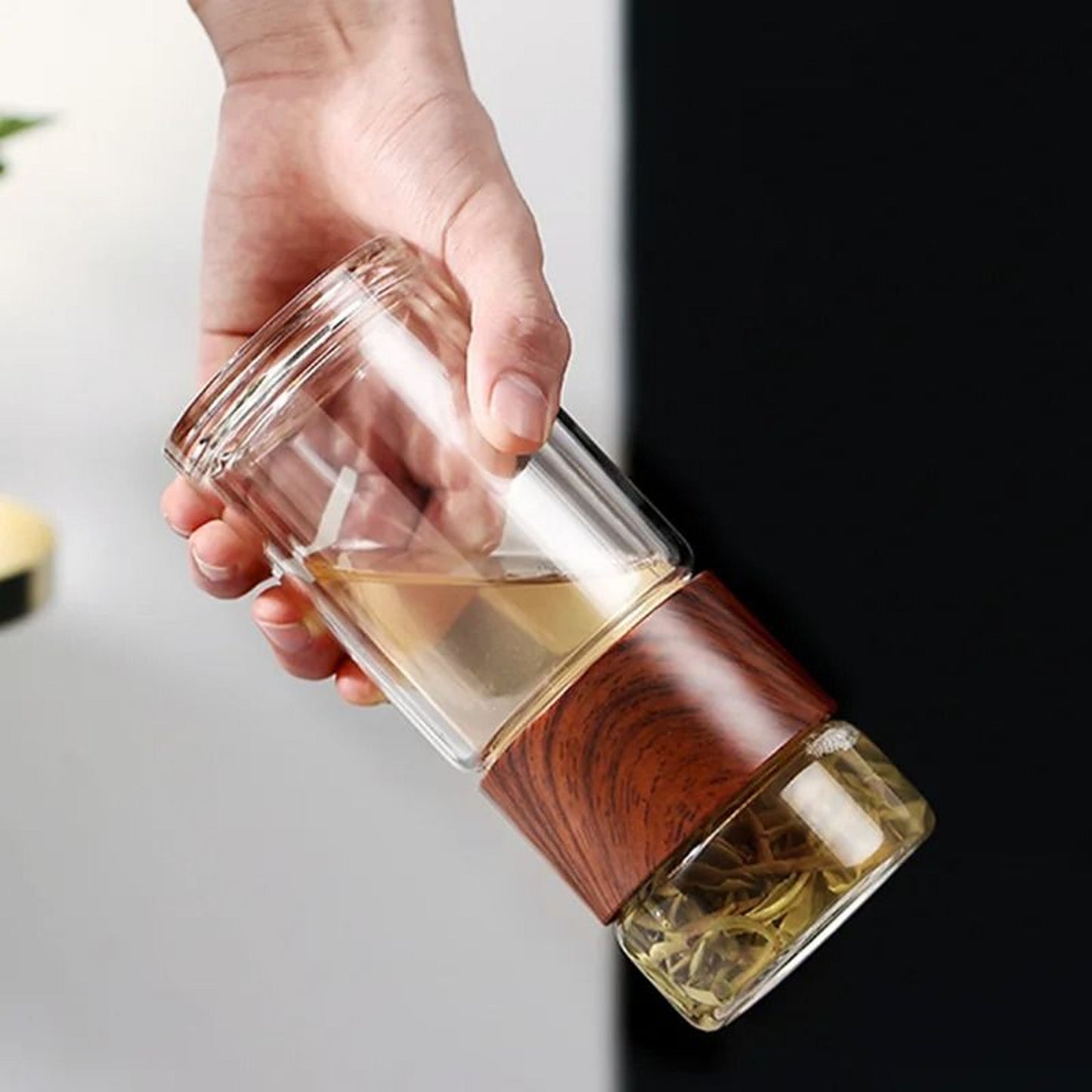 Glass Tea Infuser Bottle with Built-in Stainless Filter and Double Wall Insulation, 201-300ml
